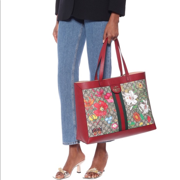 gucci medium flora tote bag